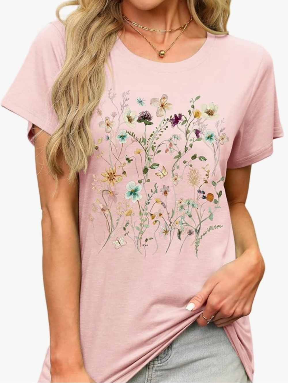 Women's Pink Floral Graphic Tee